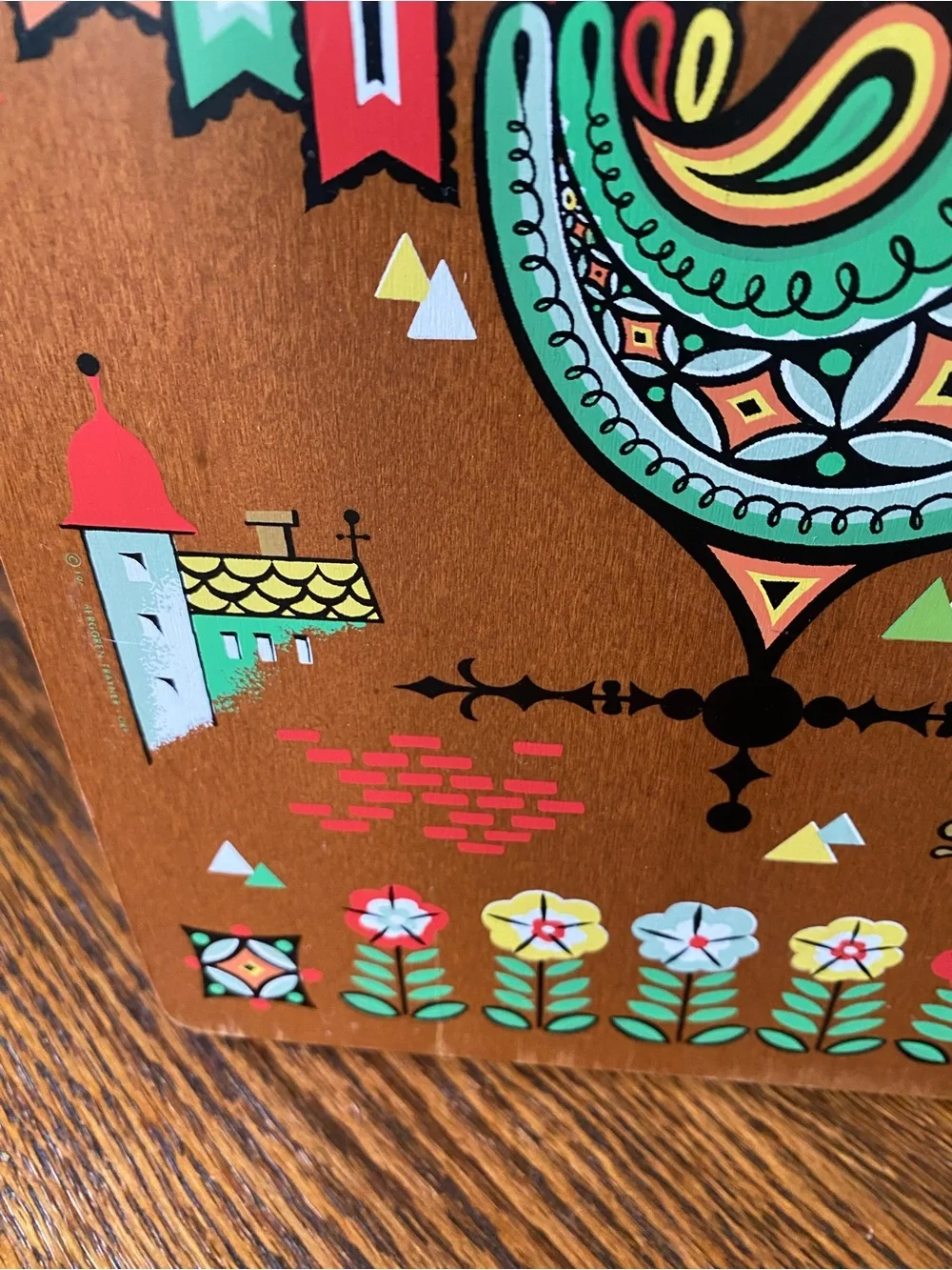 Vtg MCM Berggren Trayner Swedish Folk Art Wood Cutting Board Rooster Wall Art